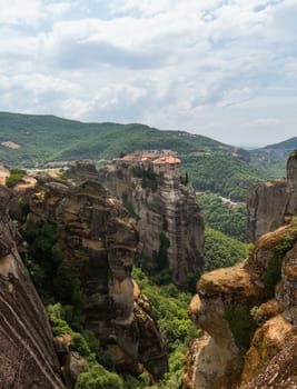 The Meteora meaning middle of the sky, suspended in the air or in the heavens above is one of the largest and most important complexes of Eastern Orthodox monasteries in Greece. The six monasteries are built on natural sandstone rock pillars