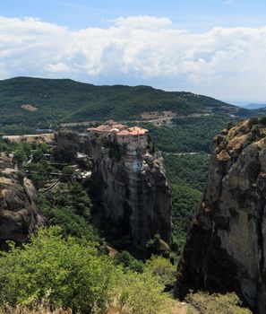 The Meteora meaning middle of the sky, suspended in the air or in the heavens above is one of the largest and most important complexes of Eastern Orthodox monasteries in Greece. The six monasteries are built on natural sandstone rock pillars