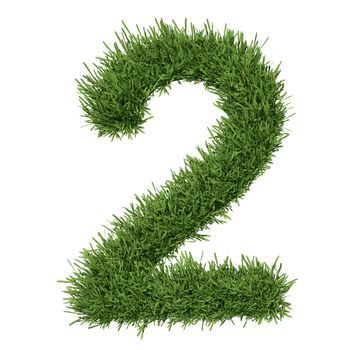 Arabic numeral made of grass. Isolated render on a white background