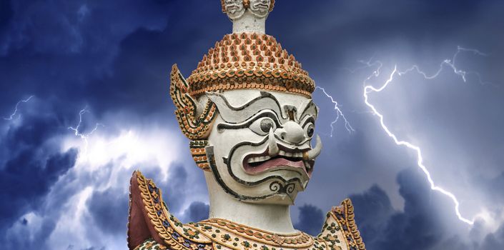 Thunderstorm over a famous Thai Temple.