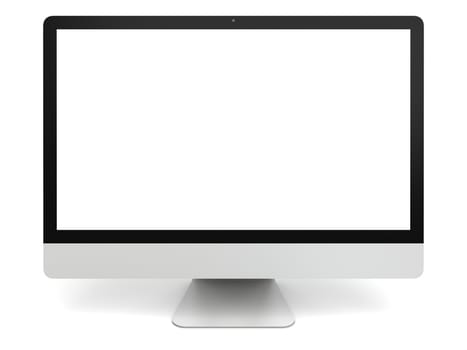 Modern desktop computer with white blank screen isolated on white background