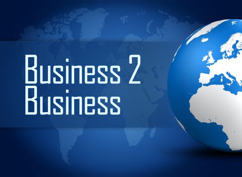 Business to Business concept with globe on blue background