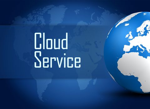 Cloud Service concept with globe on blue background