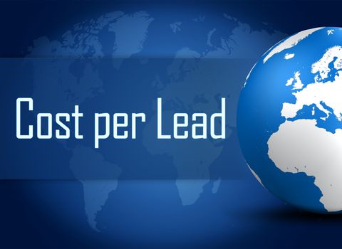 Cost per Lead concept with globe on blue background