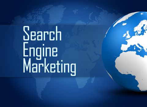 Search Engine Marketing concept  with globe on blue background