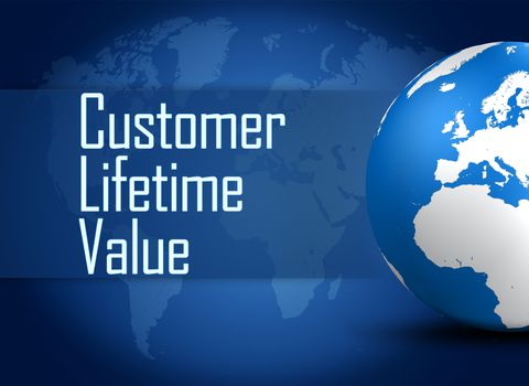 Customer Lifetime Value concept with globe on blue background