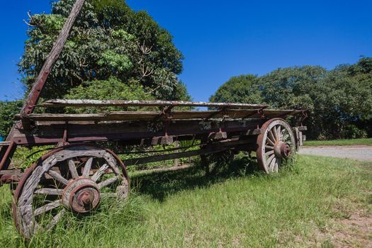 Old wood ox-wagon used by 1800 settlers traveling through South-Africa.