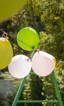Colorful balloons for games in a childhood garden party