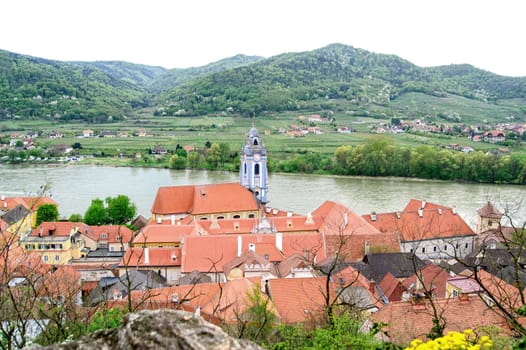 Church of Duernstein with the Danube River