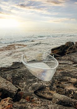 Bondi  Australia - November 3,  2013: Sculpture By The Sea, 2013.   Sculpture titled 'Concealed Craft' by Kirsten Lewis (NSW).  Medium - perspex