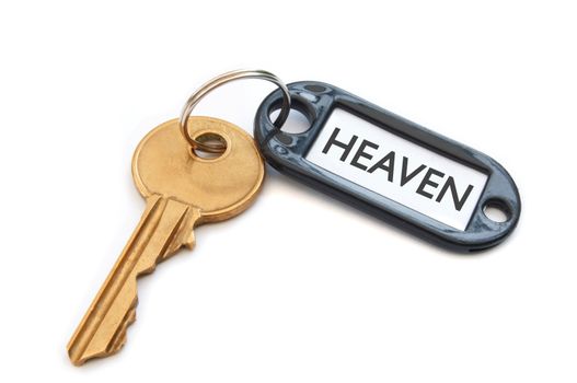 Heaven printed on a gold key label 
