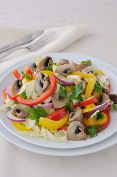 Salad of cabbage with mushrooms and peppers