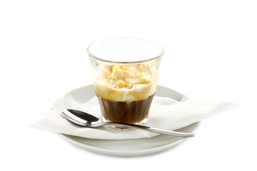 Piping hot affogata espresso coffee with melted ice cream.