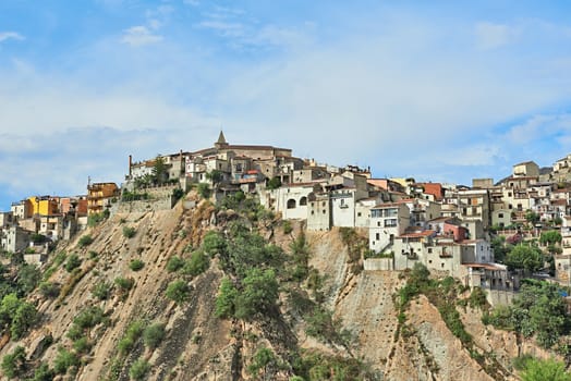 View of a small sicilian town on a hill, Sicily, Italy