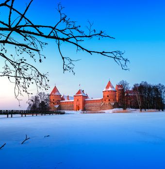   Trakai. Trakai is a historic city and lake resort in Lithuania. It lies 28 km west of Vilnius, the capital of Lithuania.