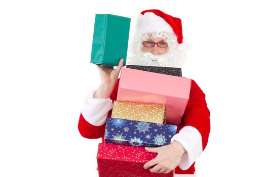 Santa Claus spreading lot of gifts to nice children