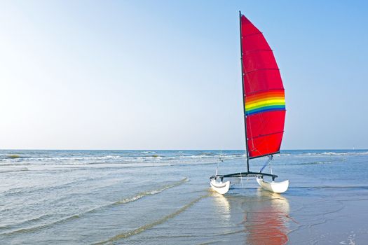 Catamaran at the beach from the north sea in the Netherlands