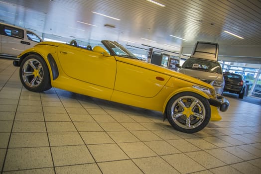 The car is for sale in Moss Two-stroke car dealership in Moss, Norway. Photo is shot in September 2013