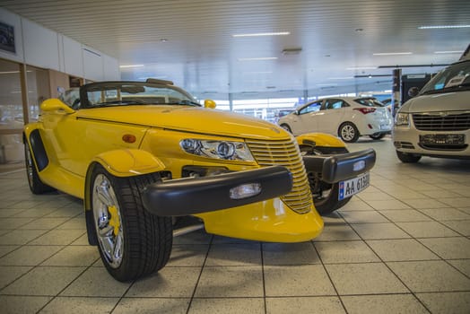 The car is for sale in Moss Two-stroke car dealership in Moss, Norway. Photo is shot in September 2013