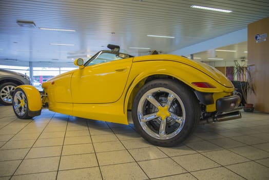 The car is for sale in Moss Two-stroke car dealership in Moss, Norway. Photo is shot in September 2013