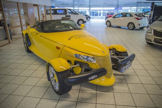 The car is for sale in Moss Two-stroke car dealership in Moss, Norway. Photo is shot in September 2013