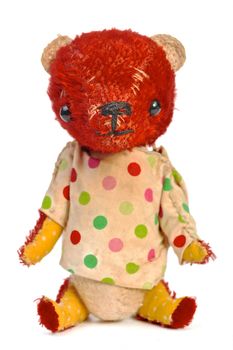 Teddy bear dressed in a coloured shirt