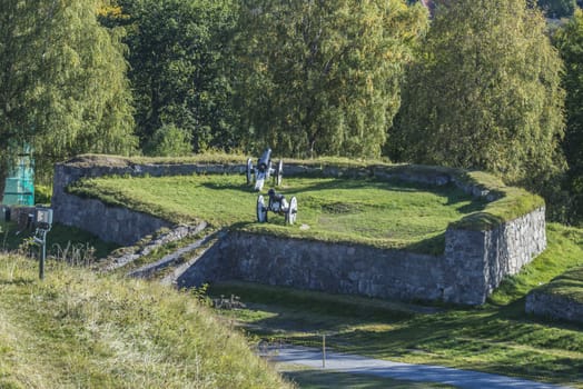 Lynetten, crescent-shaped cannon position located on the Place de Armes at Fredriksten fortress in Halden, Norway. Image is shot in September 2013.