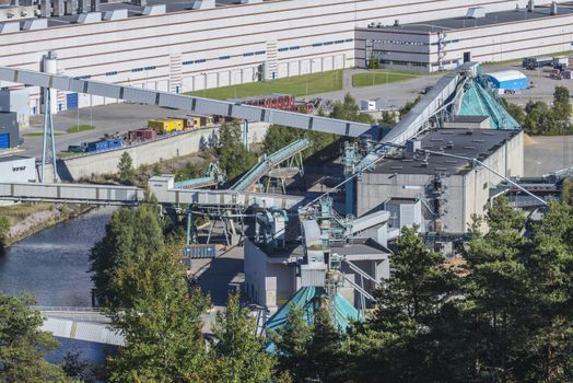 Saugbrugs paper factory which is a Norwegian paper factory in Halden. It is the oldest wood processing plant in Norway which is still in operation. Image is shot at Fredriksten fortress in Halden, Norway a day in September 2013.