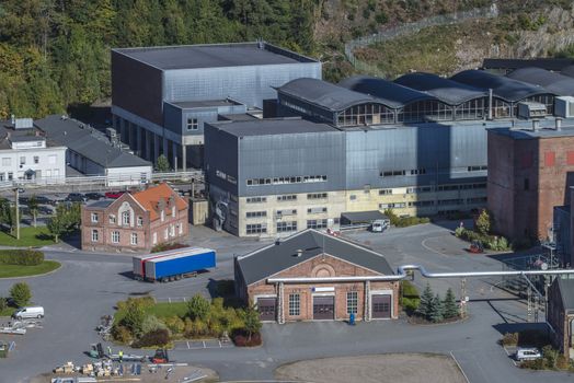 Saugbrugs paper factory which is a Norwegian paper factory in Halden. It is the oldest wood processing plant in Norway which is still in operation. Image is shot at Fredriksten fortress in Halden, Norway a day in September 2013.