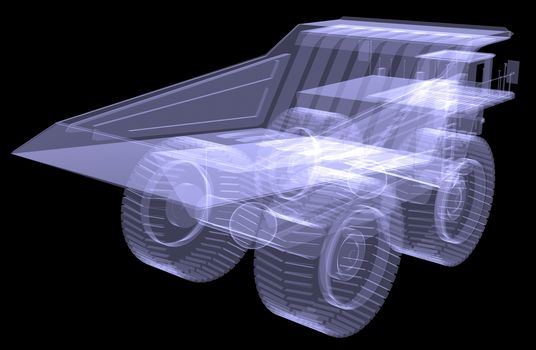 Big truck. X-ray. Isolated 3d render on black background