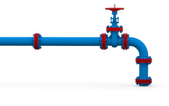 Blue pipe and valve. Isolated render on a white background