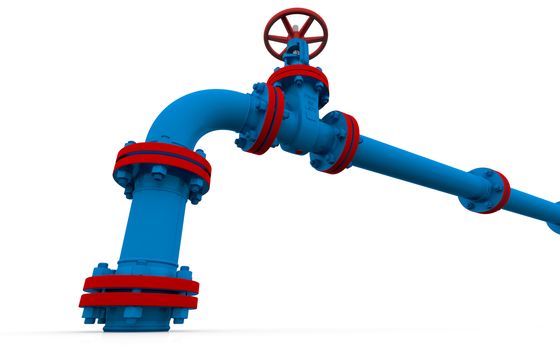 Blue pipe and valve. Isolated render on a white background