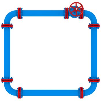 Banner of pipes and valves. Isolated render on a white background