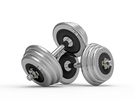 Two dumbbells on white background, 3D render