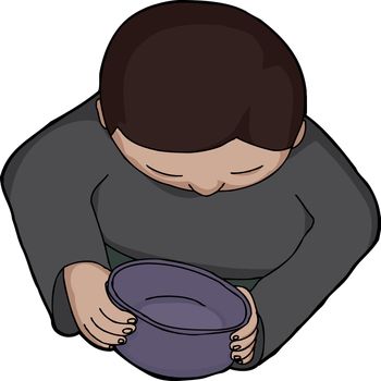 Top view of person looking into empty bowl