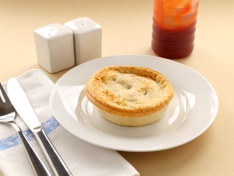 The classic Australian meat pie served with tomato sauce,