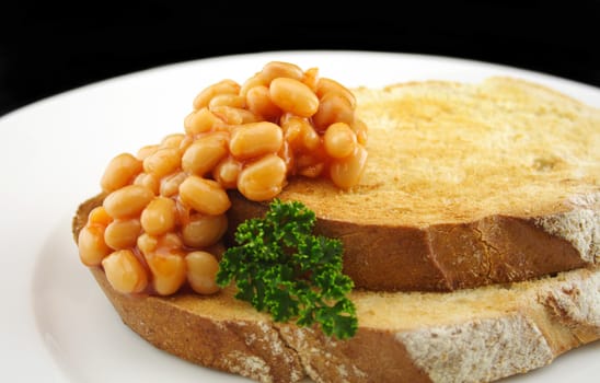 Baked beans on sourdough toast for a delicious breakfast