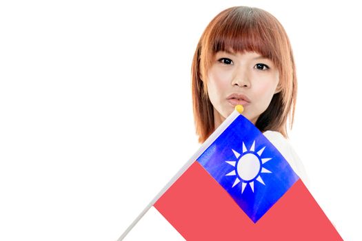 Asian Chinese woman with ROC flag