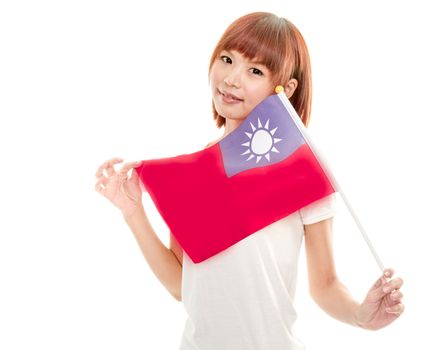 Chinese woman holding Taiwan flag