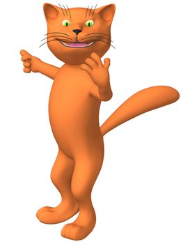 Three-dimensional image of a cat in a welcoming attitude.