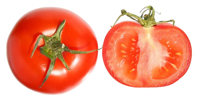 Ripe tomato on a white background.