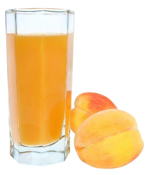 Peaches juice on white background.