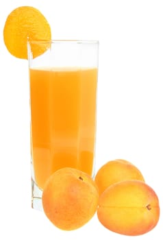 Peaches juice on white background.