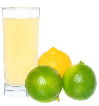 Glass of a lemon juice on a white background.