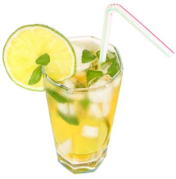 Iced drink with mint and citrus fruit.