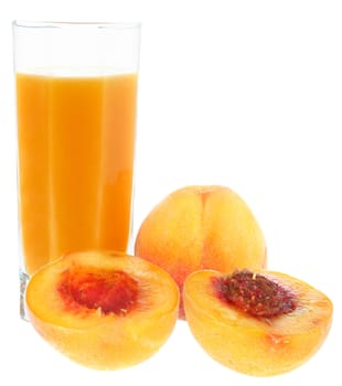 Peaches juice on white background.