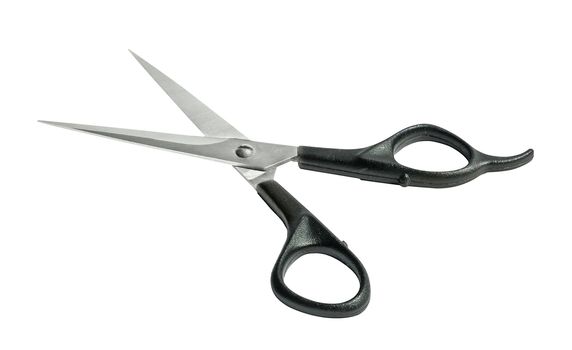 Hairdresser's scissors on a white background.