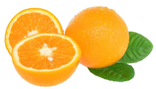 Ripe orange on a white background