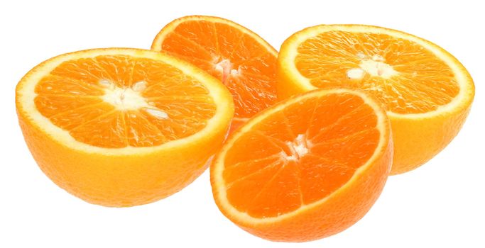 Fresh orange and tangerine on a white background.
