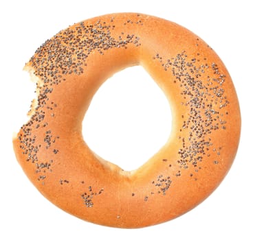 Bagel with a poppy on a white background.